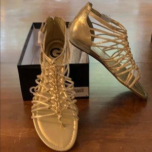 Women’s Guess gold fabric sandals